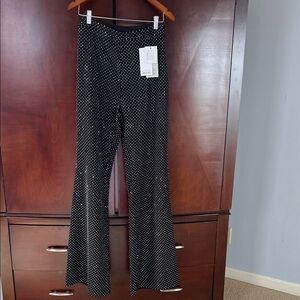 NADINE MERABI Black Rhinestone Dot Flared Trousers
